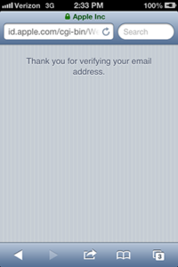 iPhone - Thank you for verifying your email notification