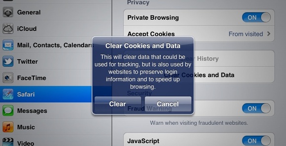 iPad - Clear Cache and Cookies 