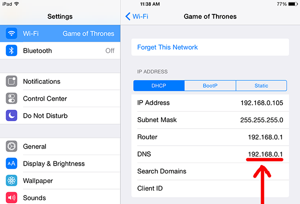 Wi-Fi settings on iPad and iPad Air tablets